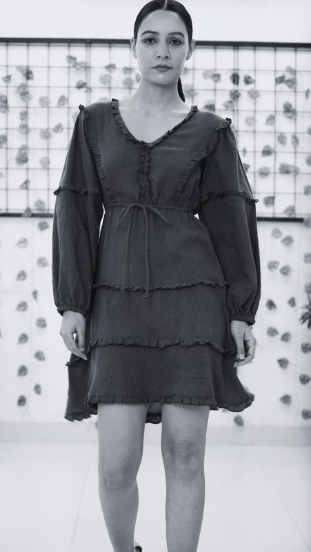 Women's tiered dress manufactured by Myra Enterprises, Noida India
