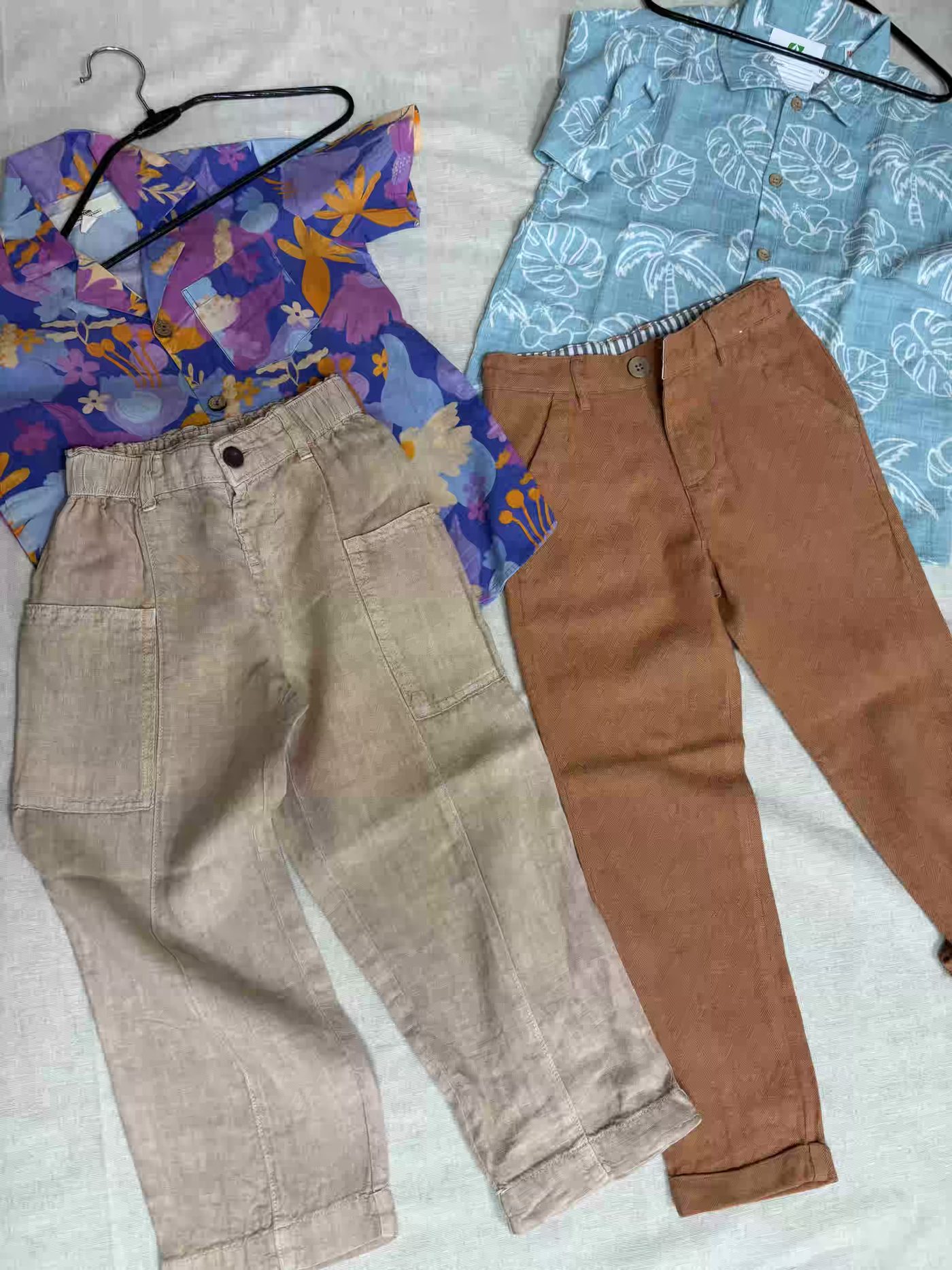 Children's printed shirts and linen trousers manufactured by Myra Enterprises, Noida India